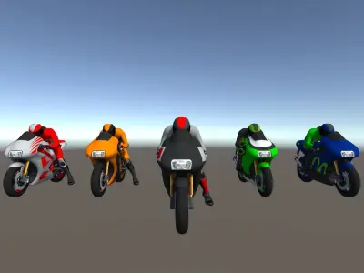 5 Low Poly Racing Bikes With Rider Low-poly 3D model