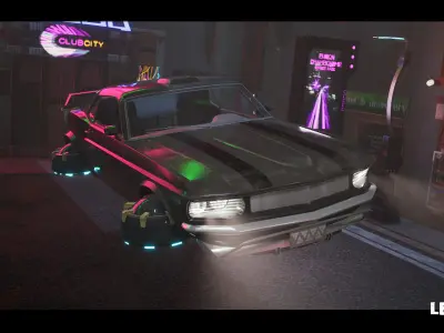 Driveable Animated Retro Cyberpunk Hover Car Game-Ready Low-poly 3D model