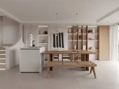 Modern living room dining room interior scenes 368 3D model