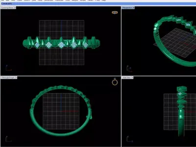 Luxury Zigzag Gold Bangle with Premium Accent Panels 3D print model