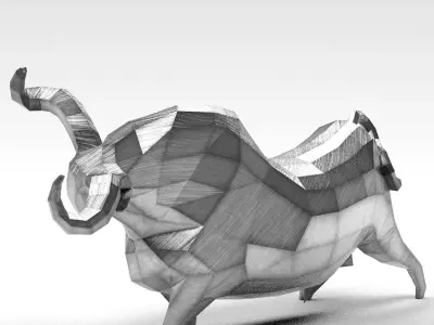 Geometric metal white bull figurine Low-poly 3D model