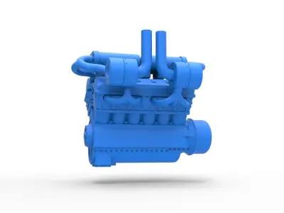 Turbo engine V12 for pulling tractor 3 Scale 1 to 25 3D print model
