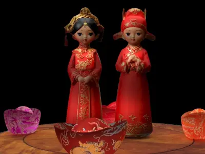 Chinese wedding doll couple  3D model