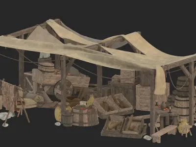 medieval market Low-poly 3D model