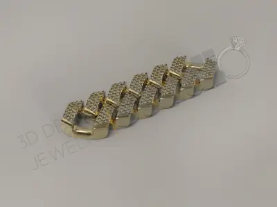New Cuban chain link design with gems 3d model 3D print model