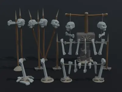 Cartoon skulll totems Polygonal Style Low-poly 3D model