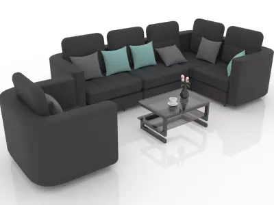 Long and Small Sofa Living with Center Table Living Room 3D model
