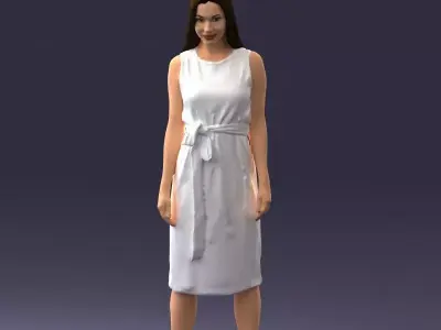 000161 Standing Woman in White Belted Dress 0714 3dp 3D print model