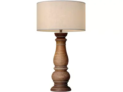 Rustic Distressed Nightstand high Table Lamp Carved Wood Base 3D model