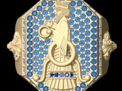 Farvahar and Lion Gem Ring 3D print model