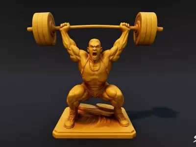 Golden Weightlifting Statue Low-poly 3D model