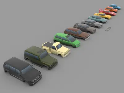 Low Poly Parking Cars Low-poly 3D model