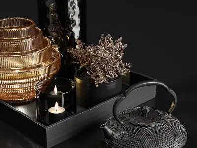 Decorative set with dry plants 3 3D model