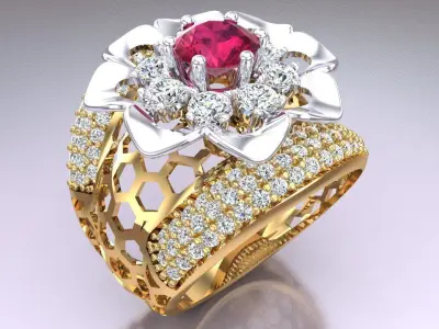  Mesh flower ring - Italian rings - Womens Rings - N6788 3D print model