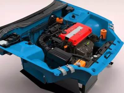  Honda Civic 2000 engine Low-poly 3D model