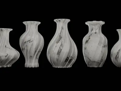 Elegant Modern Vases Pack Marble Finish - Different Textures 3D model