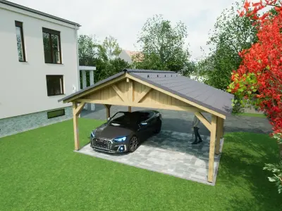 tiled wooden carport 5x6 m for render and game  3D model