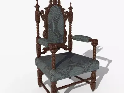 Renaissance Style HighBacked Chair model 6 Low-poly 3D model