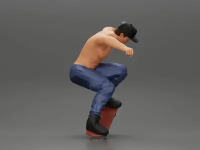 Man in cap jumping on skateboard 3D print model