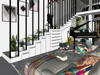 EXTERIOR INTERIOR C HOUSE 2 FLOOR Low-poly 3D model