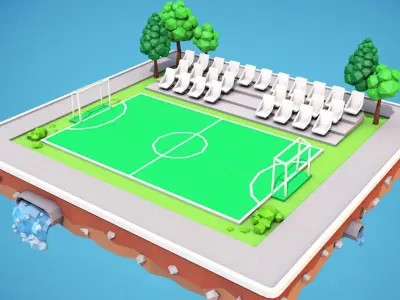 Cartoon Football Field Low-poly 3D model