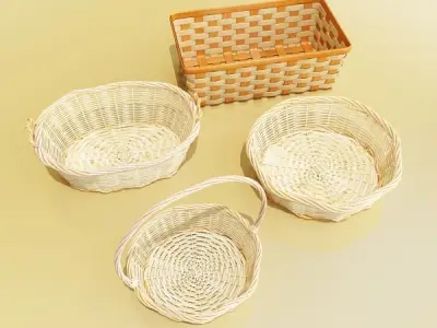 Wicker basket collection 4 items 3D model