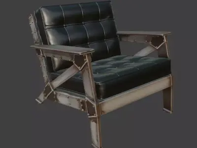 Industrial Black Leather Tufted Armchair 3D model