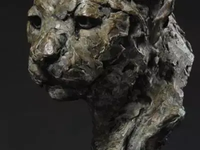 Bronze Panther Head Sculpture Textured Wild Cat 3D Model Low-poly 3D model