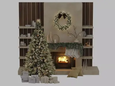 Christmas tree with fireplace Low-poly 3D model