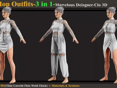 3 in 1 Hip-Hop Outfit-MD-Clo3d-OBJ-FBX-Smart Material-Textures 3D model