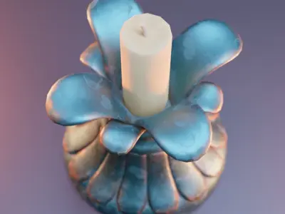 Candle holder with flower Low-poly 3D model