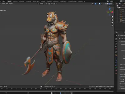 Tiger Warrior 3D Model Game-Ready Stylized Character  Low-poly 3D model