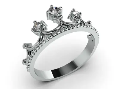 Crown ring with 3 diamonds 3D print model 3D print model
