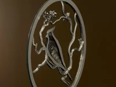 Blue Jay Bird High Detailed Branches and Flowers Necklace  3D model