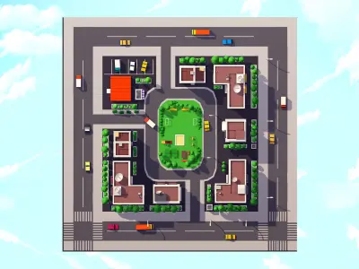 Cartoon Low Poly City Block 1 Low-poly 3D model