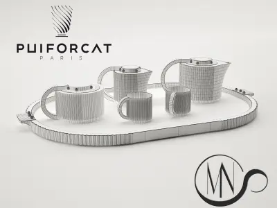Pro - Service Puiforcat 1930 Silver and Wood Palissandre 3D model