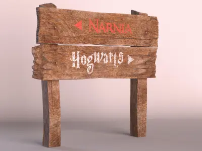 Old Wooden Road Sign Board 3D model