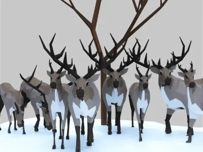 Reindeers polygonal elk and deer Low-poly 3D model