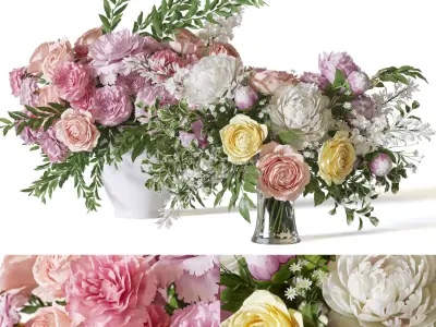 Flower Set 062 Pink bouquet carnation rose peony 3D model
