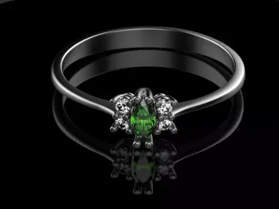 R Ring gold with emerald stone and diamonds 3D print model