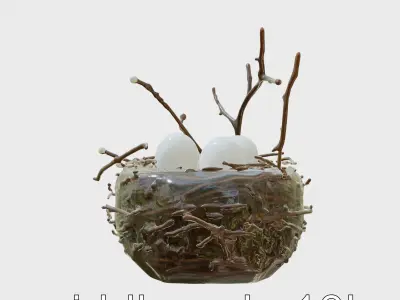 Bird Nest Lamp with LED Branches and Egg Bulbs Low-poly 3D model