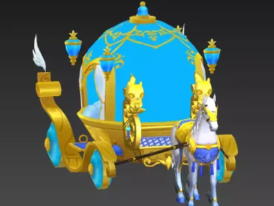 Luxury version of white horse and pumpkin carriage Low-poly 3D model