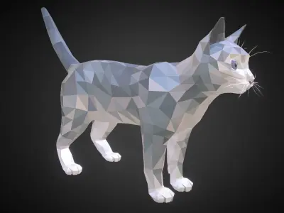 Cat White Animal Low Polygon Art Farm Animal Low-poly 3D model