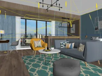 Modern Nordic Style Hotel Room Design 3D model