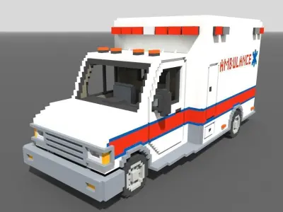 Voxel Ambulance  Low-poly 3D model