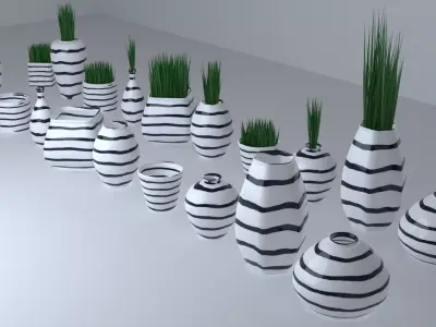 Stripped Ceramic Pots Collection Low-poly 3D model