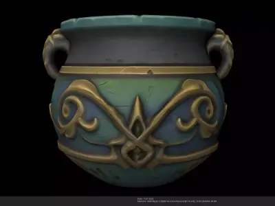 Stylized Ancient Cauldron 3D Model - AI Low-poly 3D model