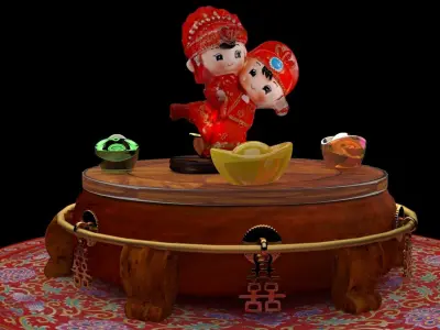 Chinese wedding couple  3D model