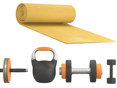 Set sport for home gym dumbbell weight bottle carimat circle Low-poly 3D model