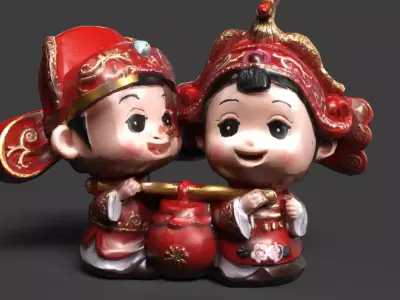 Chinese wedding couple doll  figure  Low-poly 3D model